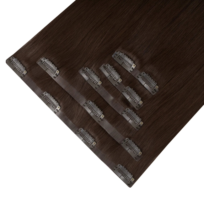 Włosy naturalne doczepiane Seria MAGIC Bezszwowe Ukryte Clip In 50cm 120 gram - Kolor #4 Średni Brąz