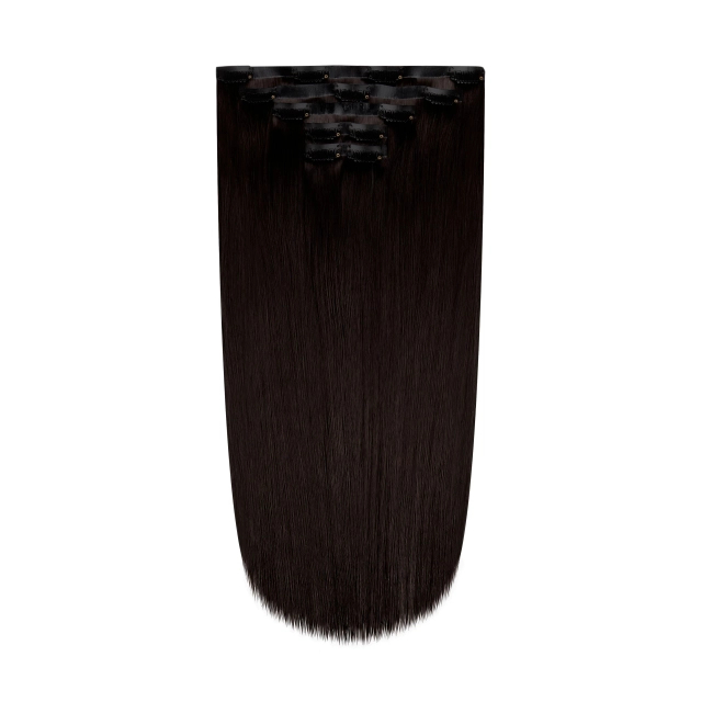 Włosy naturalne doczepiane Seria MAGIC Bezszwowe Ukryte Clip In 50cm 120 gram - Kolor #1B Ciemny Brąz