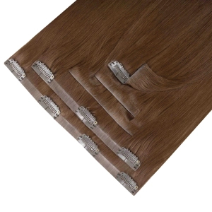 Włosy naturalne doczepiane Seria MAGIC Bezszwowe Ukryte Clip In 40cm 90 gram - Kolor #7 Naturalny Brąz