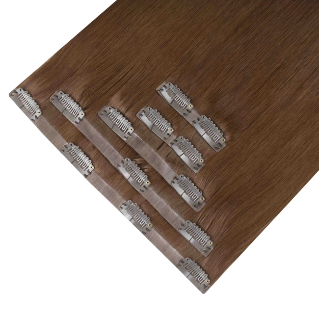 Włosy naturalne doczepiane Seria MAGIC Bezszwowe Ukryte Clip In 50cm 120 gram - Kolor #7 Naturalny Brąz
