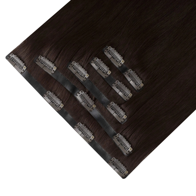 Włosy naturalne doczepiane Seria MAGIC Bezszwowe Ukryte Clip In 40cm 90 gram - Kolor #2 Brąz