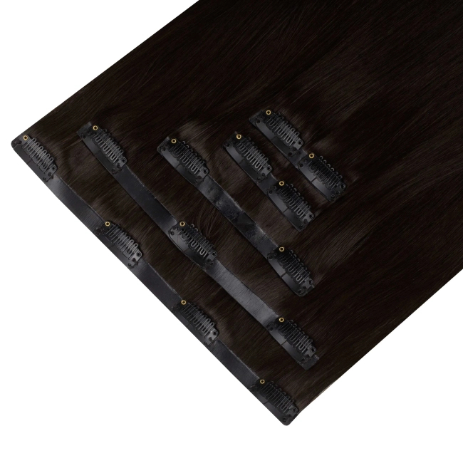 Włosy naturalne doczepiane Seria MAGIC Bezszwowe Ukryte Clip In 40cm 90 gram - Kolor #1B Ciemny Brąz