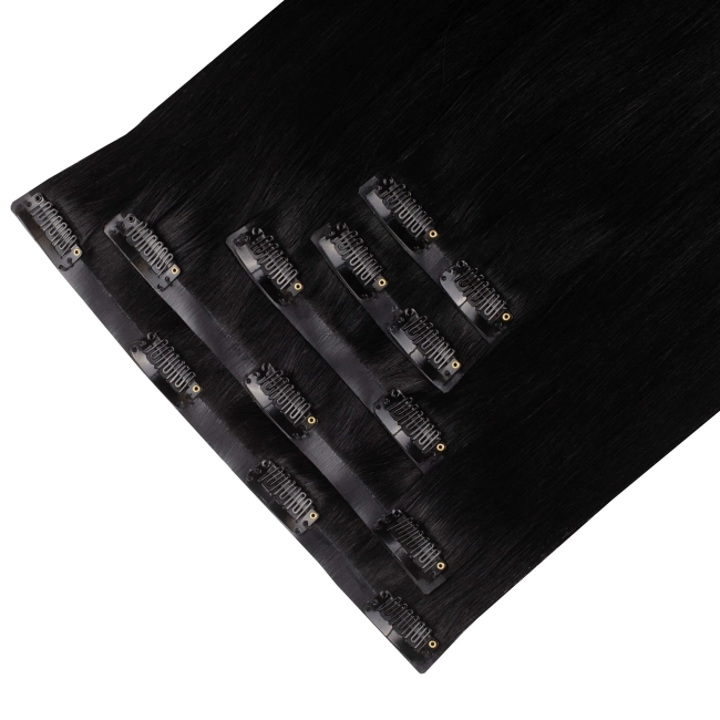 Włosy naturalne doczepiane Seria MAGIC Bezszwowe Ukryte Clip In 50cm 120 gram - Kolor #1 Czarny